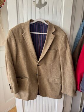 Vintage Bills Khakis 100% Wool Blazer Coat Men's Tan Herringbone Size:44r